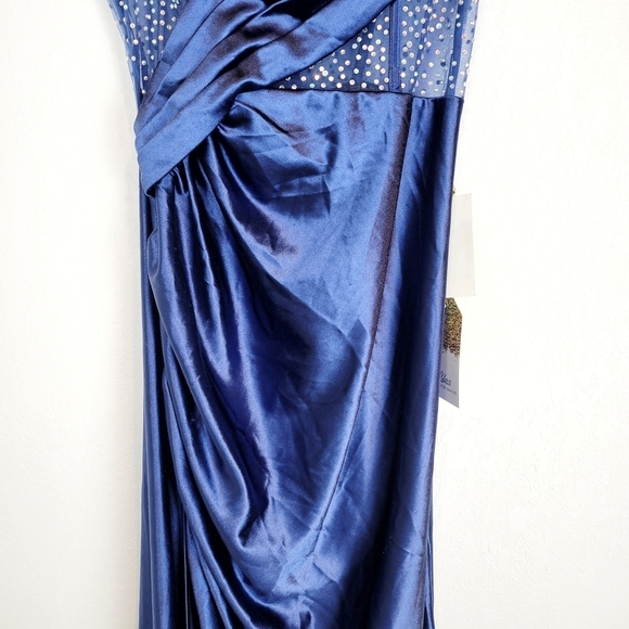 NWT TLC Say Yes Juniors Pleated Illusion Trim Rhinestone Corset Gown in Navy - Picture 10 of 13